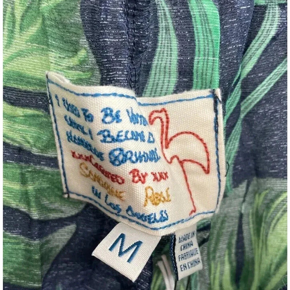 Free People Sandrine Rose Bush Pants Navy Blue Palm Trees Tie Waist Cropped Sz M - Picture 15 of 15